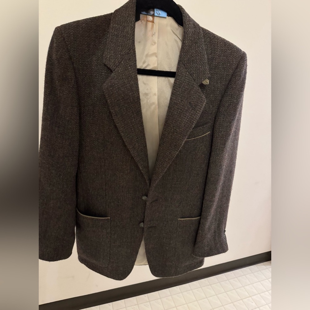 Elegant Brown Men's Wool Blazer Vintage